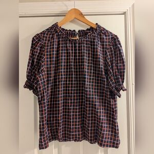Women's Checkered Blouse in Navy, Red, and Pink